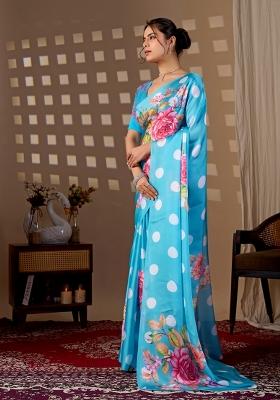 Sky Blue Printed Georgette Saree Set