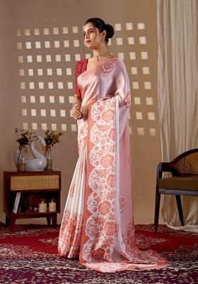 Peach Printed Georgette Saree Set