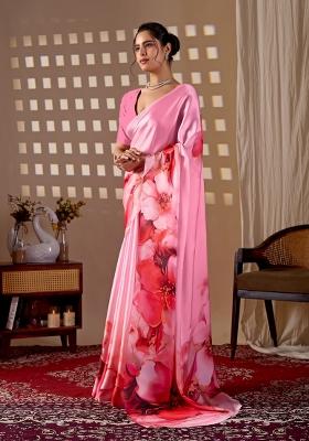 Pink Printed Georgette Saree Set