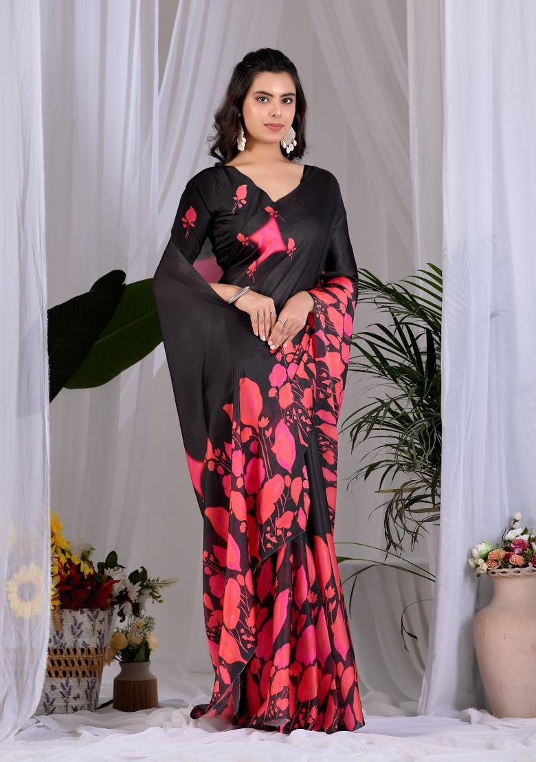 Multicolor Printed Georgette Saree Set - Indya