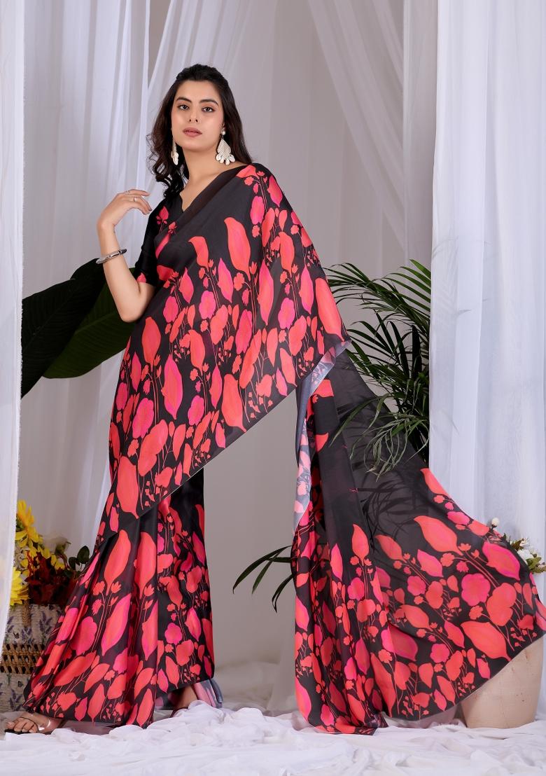 Multicolor Printed Georgette Saree Set - Indya