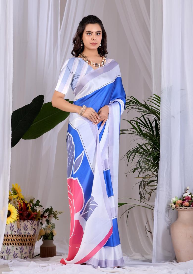 Multicolor Printed Georgette Saree Set - Indya