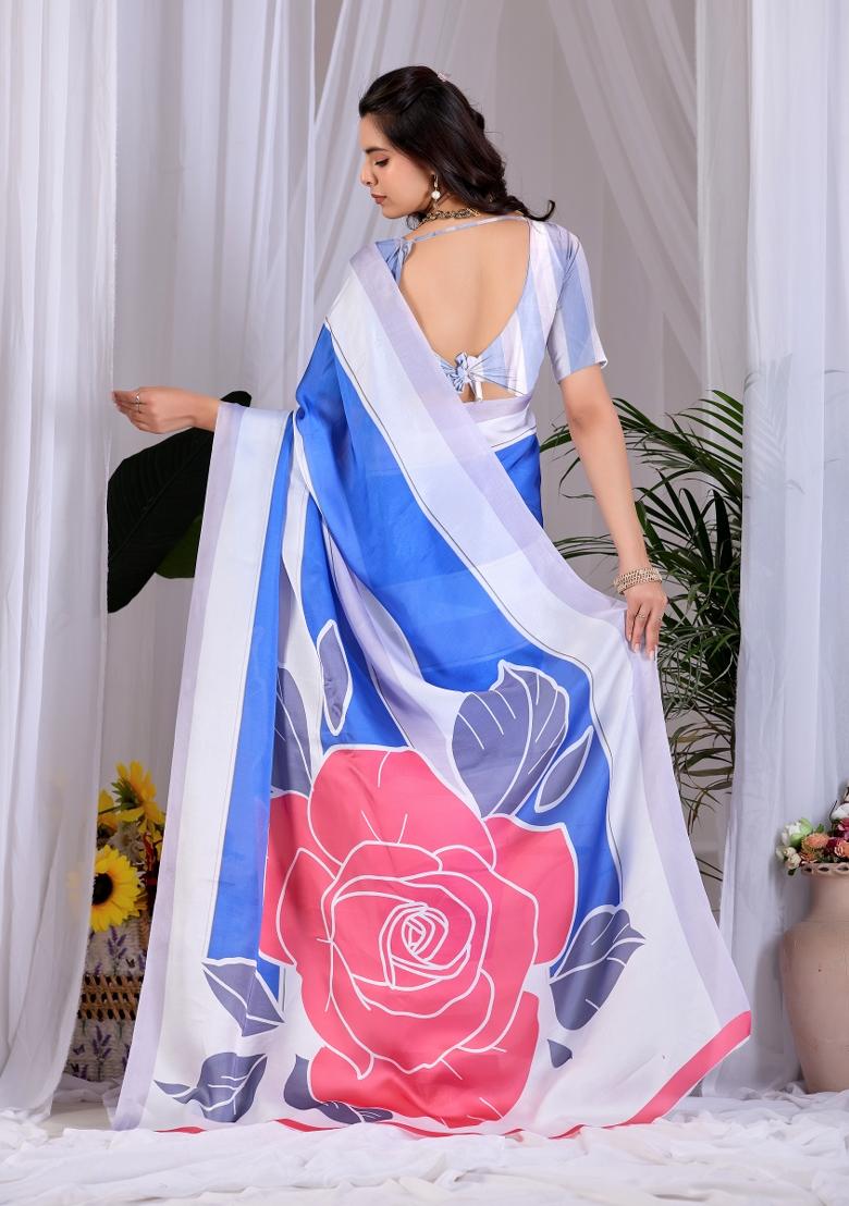 Multicolor Printed Georgette Saree Set - Indya