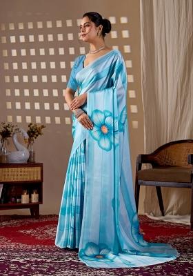 Sky Blue Printed Georgette Saree Set