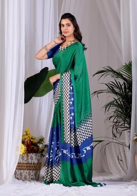 Green Printed Georgette Saree Set