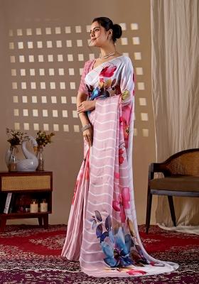 Peach Printed Georgette Saree Set