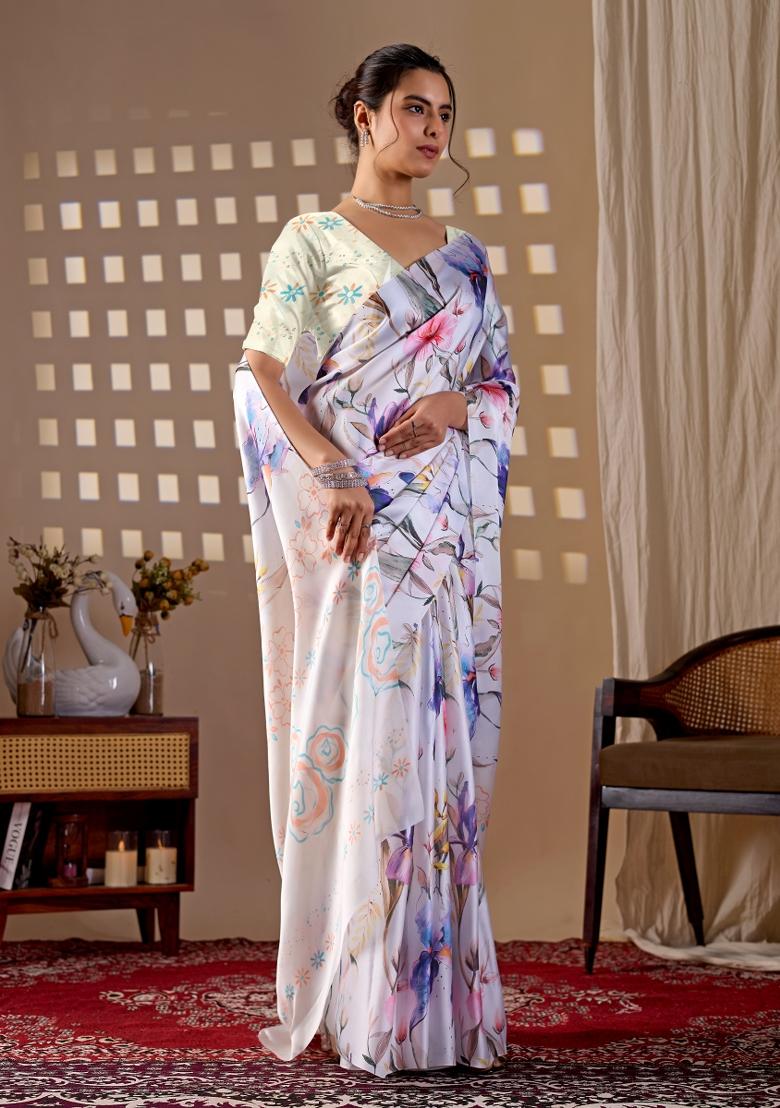Multicolor Printed Georgette Saree Set - Indya