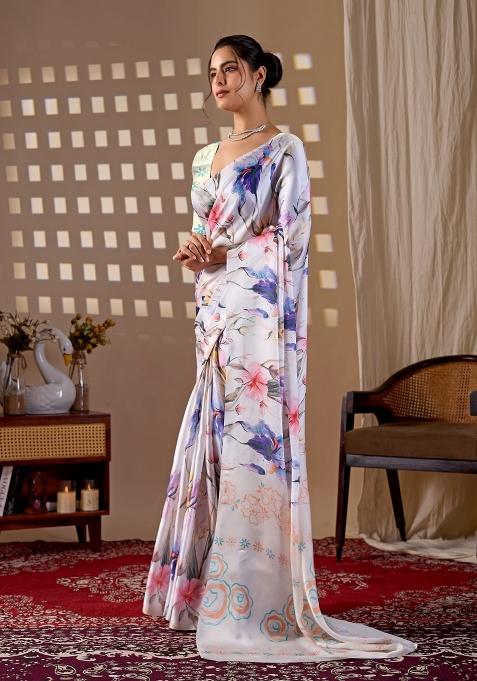 Multicolor Printed Georgette Saree Set — view on Indya