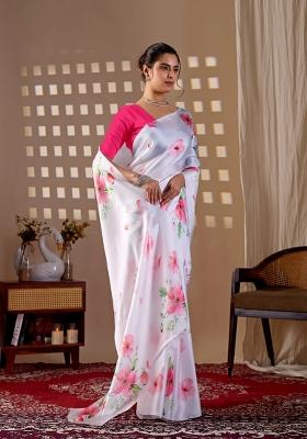 White Printed Georgette Saree Set