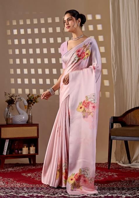 Light Pink Printed Georgette Saree Set