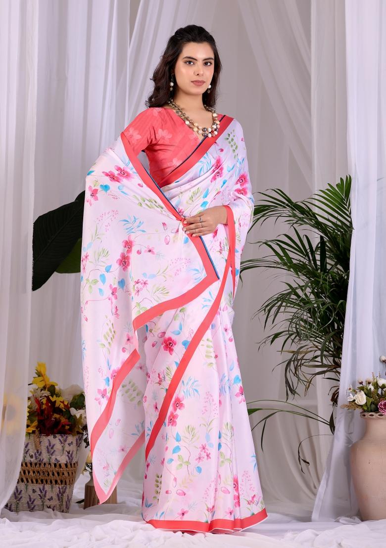 Pink Printed Georgette Saree Set - Indya