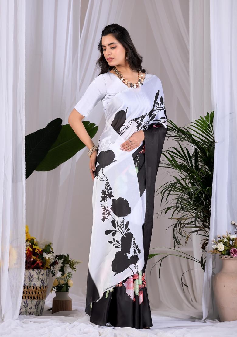 Multicolor Printed Georgette Saree Set - Indya