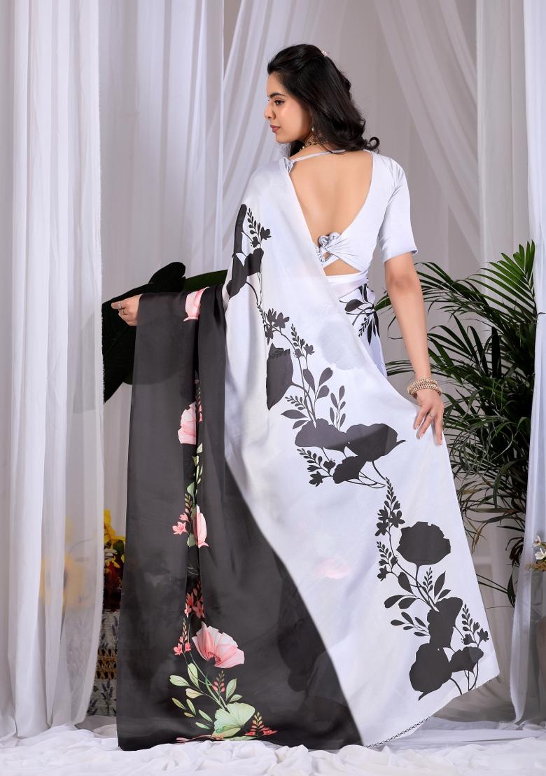 Multicolor Printed Georgette Saree Set - Indya