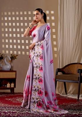 Lavender Printed Georgette Saree Set
