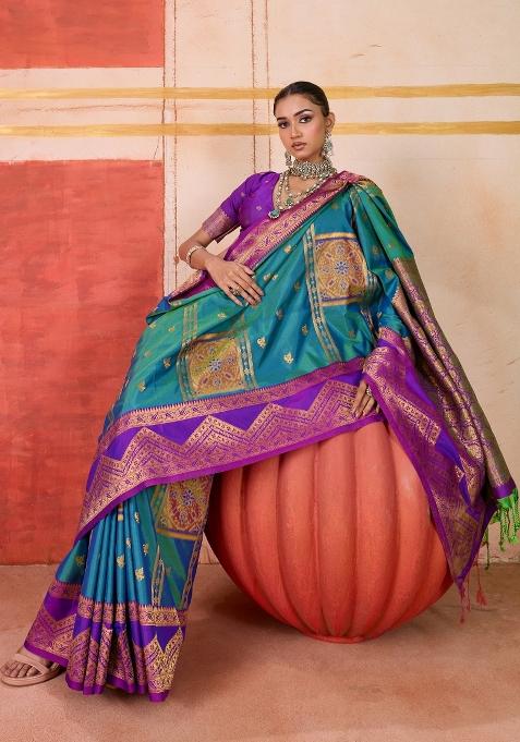 Aqua Weaving Silk Saree Set