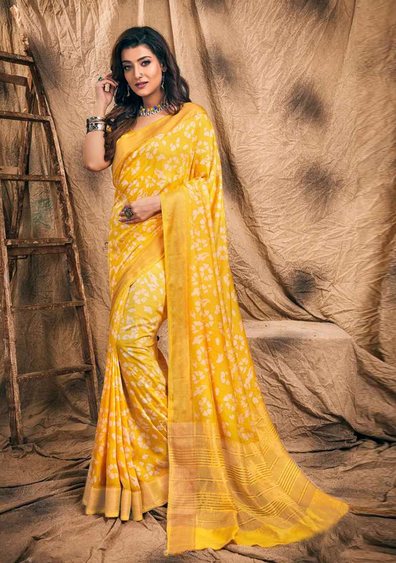 Blue Printed Chanderi Saree Set for Diwali and Festive Wear - Indya