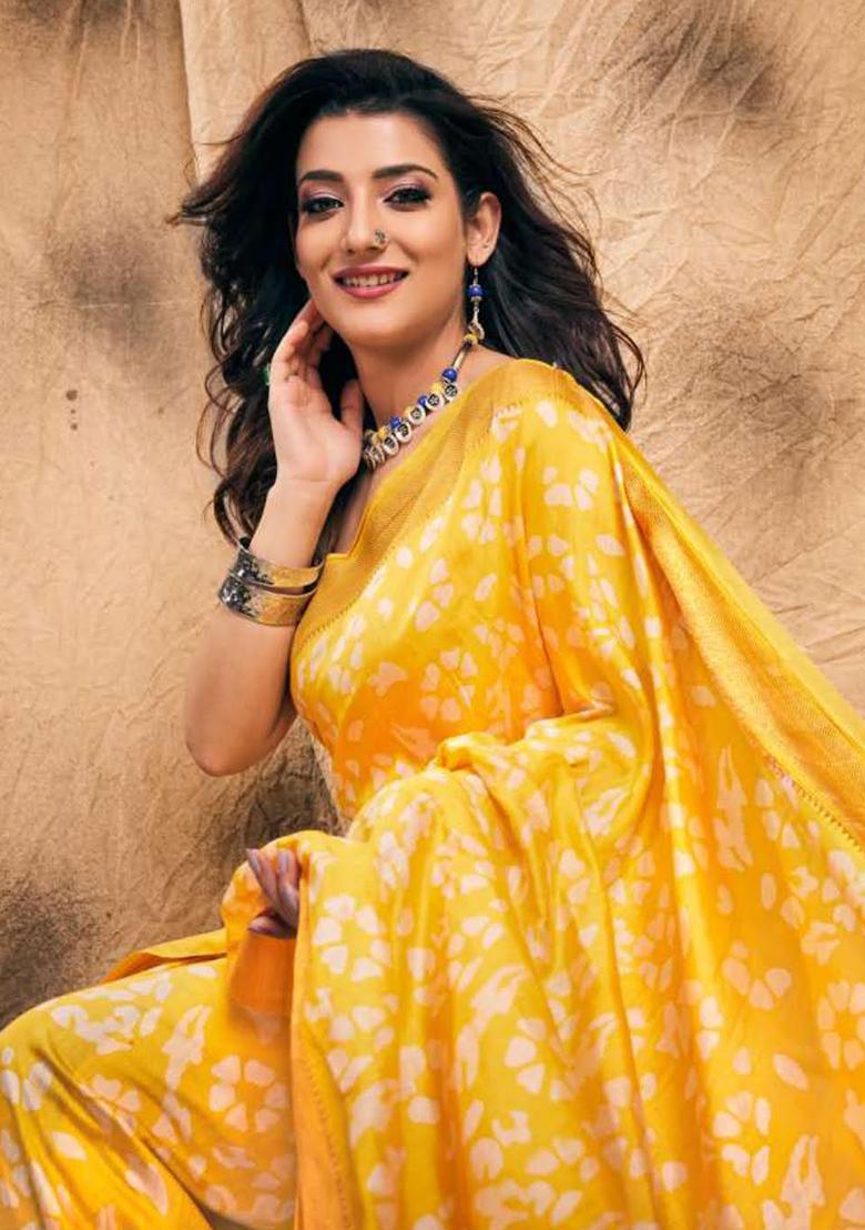 Blue Printed Chanderi Saree Set - Indya