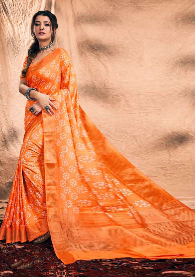 Blue Printed Chanderi Saree Set for Diwali and Festive Wear - Indya