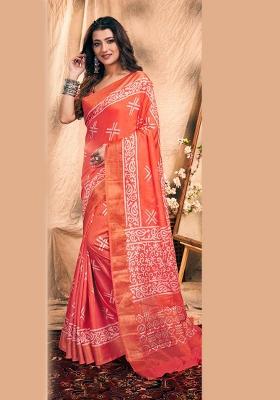 Blue Printed Chanderi Saree Set