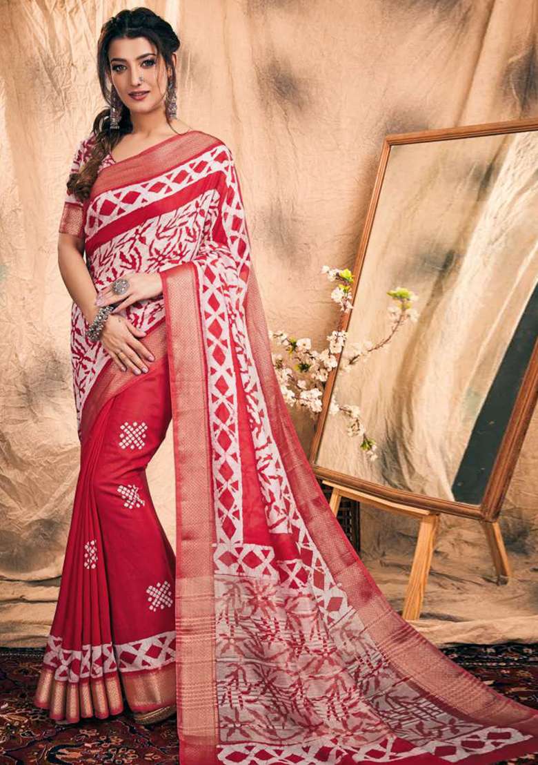 Blue Printed Chanderi Saree Set for Diwali and Festive Wear - Indya