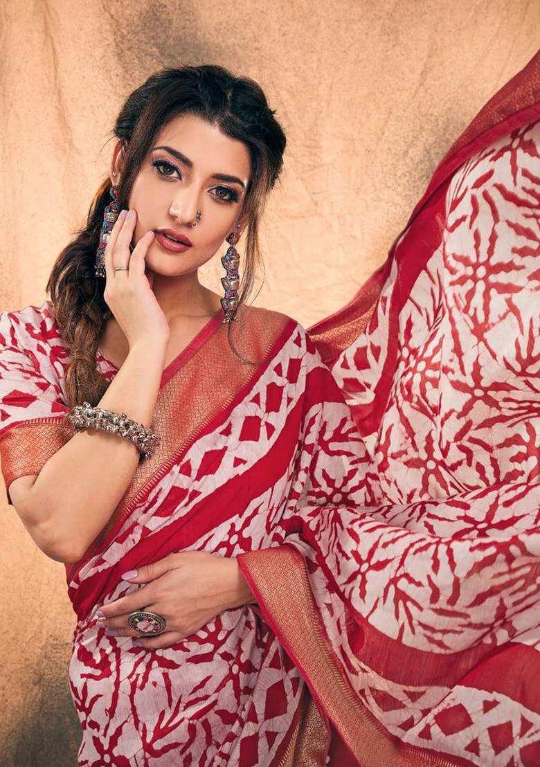 Blue Printed Chanderi Saree Set - Indya