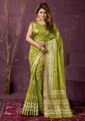 Light Green Printed Chanderi Saree Set