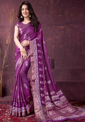 Magenta Printed Chanderi Saree Set