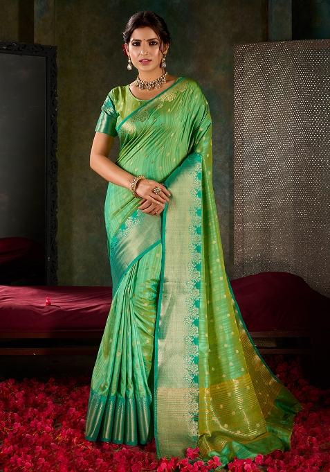 Green Printed Shimmer Saree Set