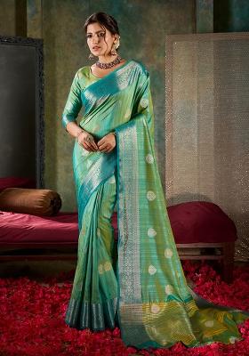 Rama Green Printed Shimmer Saree Set