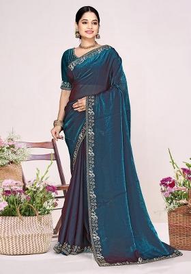 Morpeach Zircon Work Satin Saree Set