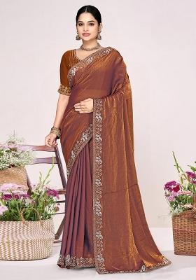 Rust Zircon Work Satin Saree Set