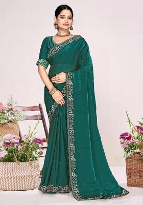 Rama Zircon Work Satin Saree Set