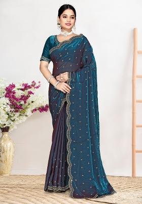 Morpeach Zircon Work Satin Saree Set
