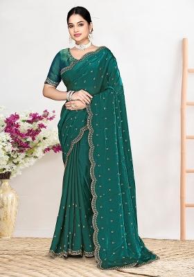 Rama Zircon Work Satin Saree Set