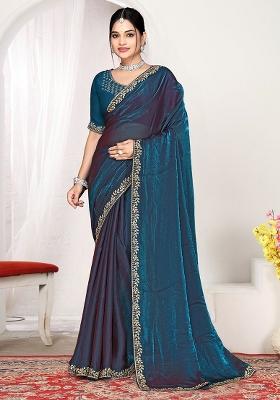 Morpeach Zircon Work Satin Saree Set