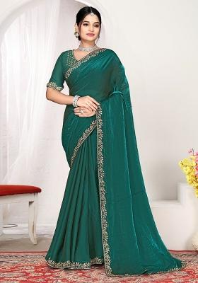 Rama Zircon Work Satin Saree Set