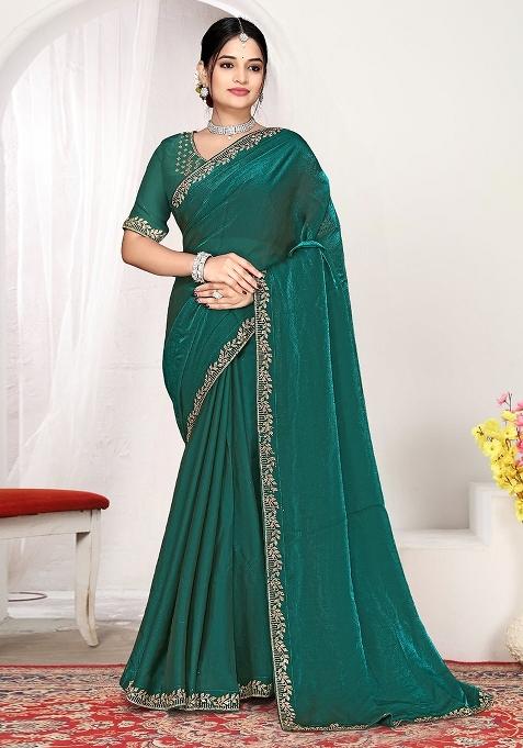 Rama Zircon Work Satin Saree Set