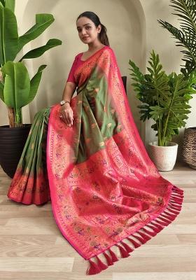 Mehendi Green Zari Work Silk Saree Set