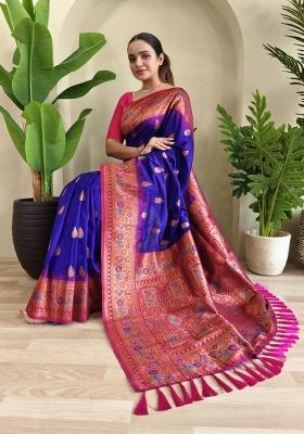 Violet Zari Work Silk Saree Set