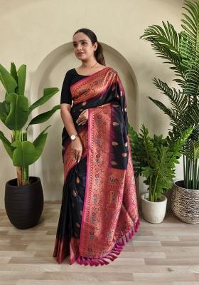 Black Zari Work Silk Saree Set