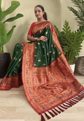 Green Zari Work Silk Saree Set