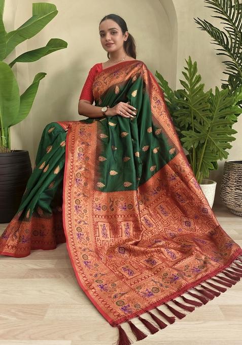 Green Zari Work Silk Saree Set