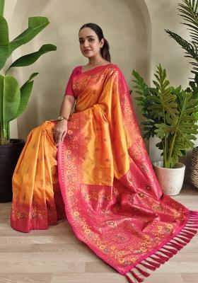 Yellow Zari Work Silk Saree Set