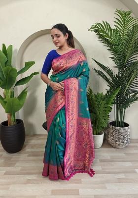 Rama Green Zari Work Silk Saree Set