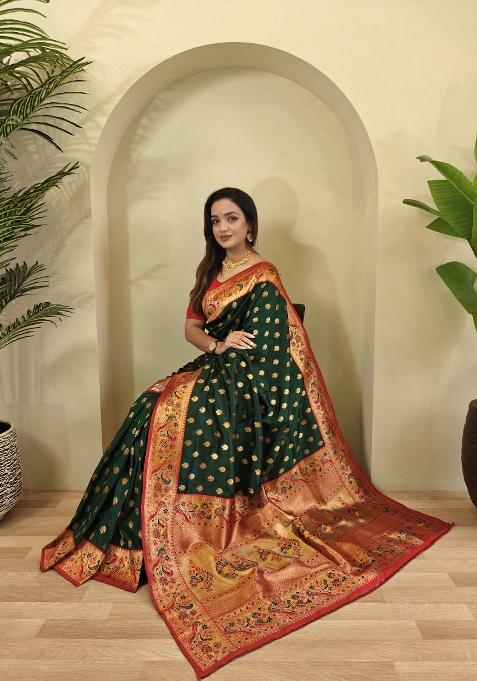 Green Zari Work Silk Saree Set