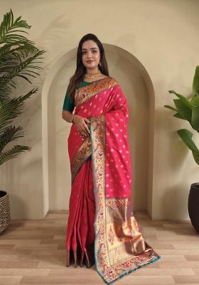 Pink Zari Work Silk Saree Set