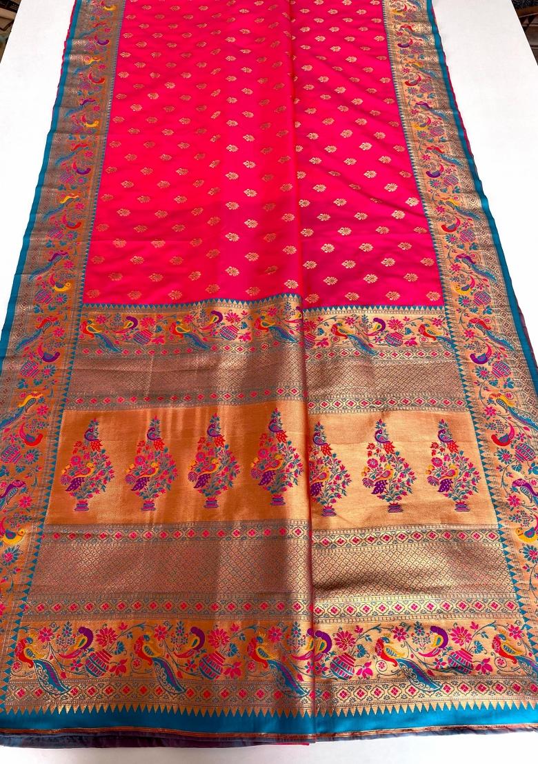 Pink Zari Work Silk Saree Set - Indya