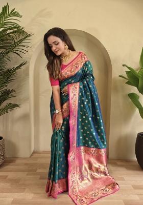 Rama Green Zari Work Silk Saree Set