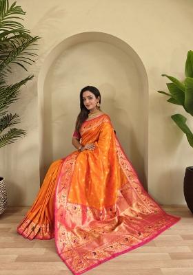 Yellow Zari Work Silk Saree Set