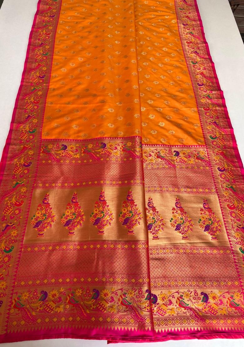 Yellow Zari Work Silk Saree Set - Indya